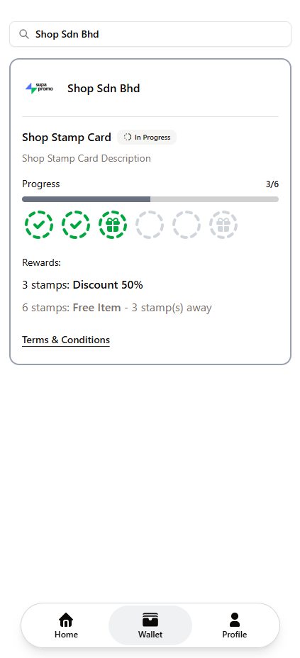 Mobile view of stamp card app